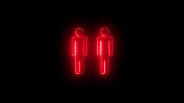 Women and man animation by rad color neon icon on black background.