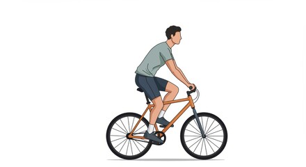 Obraz premium A man rides a bicycle confidently, embodying an active lifestyle. Dressed in casual athletic wear, he enjoys his ride, highlighting health and fitness. Ideal for promoting outdoor activities.