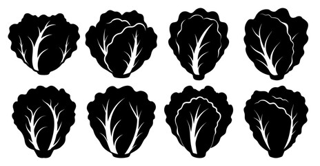 Collection of Black and White Lettuce Silhouettes. Perfect for menus, logos, or healthy eating concepts.