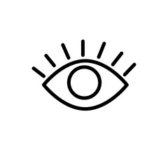Open eye icon. Minimal vision symbol. Radiant seeing outline. Vector watchful shape.