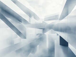 Obraz premium Futuristic abstract architecture, white geometric structures with chrome accents