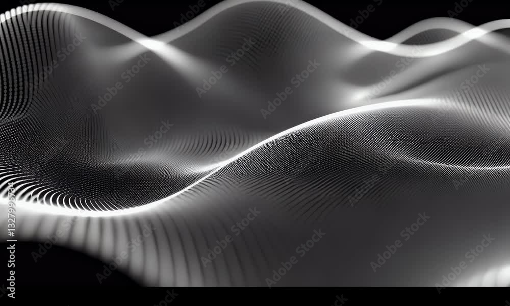 Fototapete Abstract wavy lines creating a dynamic, flowing surface.  A grayscale image with a sense of depth and movement