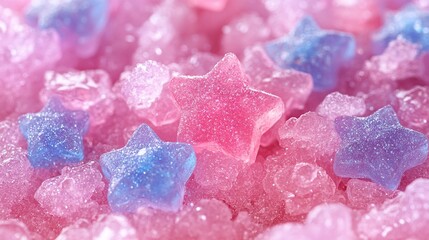 Star-shaped candies in a pink and blue sugared ice