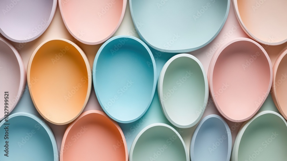 Poster Colorful collection of oval shapes arranged in a visually appealing manner against a soft background in a creative and artistic display