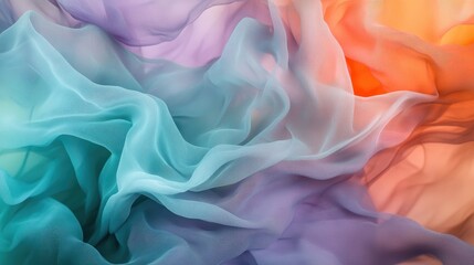 Fototapeta premium Luminous Flow of Colorful Chiffon Fabric Creating a Dreamy and Ethereal Background with Soft Waves and Fluid Movement