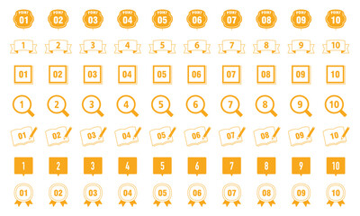 数字のアイコンのセット　順位　イラスト　10　バリエーション　ベクター　ポイント　線画　シンプル