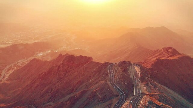 Al Taif drone 4k video Aerial view, Al Hada Mountain in Taif City top view, Saudi Arabia with Beautiful View of Mountains and Al Hada road to Mecca, Saudi tourism