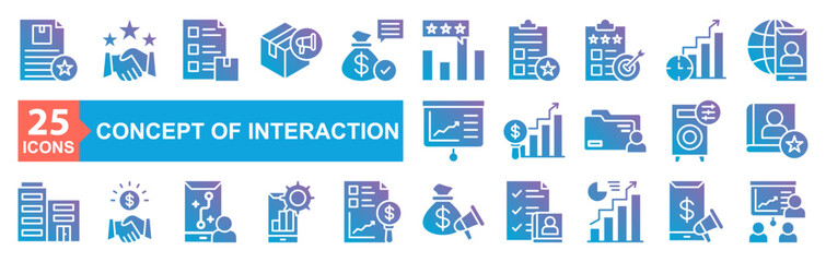 Concept of Interaction Icon Sheet Feedback, Meeting, Good Feedback, Form, Items, Comments, Bar Chart, Clipboard, Target, Clock, Global Network, Presentation, Search, Folder, Sound Speaker