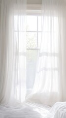 Serene Sunlight Through Sheer Curtains: A Study in White