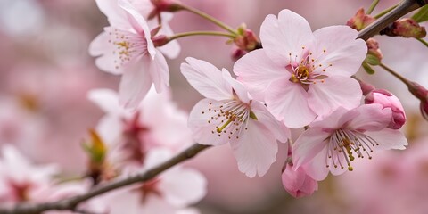 Obraz premium Vibrant pink cherry blossoms blooming against a clear blue sky, symbolizing the freshness and renewal of spring. Great for seasonal themes.