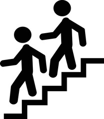 Man with Staircase or Stairs Pictogram vector. Cliparts depict various actions of a person with stairs. Man walks down the stairs, stick figure pictograms people, human silhouette icon