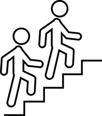 Obraz premium Man with Staircase or Stairs Pictogram vector. Cliparts depict various actions of a person with stairs. Man walks up the stairs, stick figure pictograms people, human silhouette icon