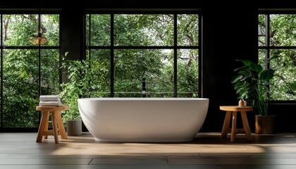 Immerse yourself in serene tranquility with this minimalist Japanese-style bath, an oasis of calm inspired by the soothing aesthetics of onsen retreats Embrace the simplicity of design, where clean