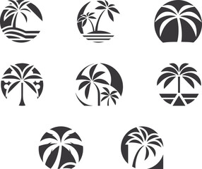 Palm Trees – Black and White Tropical Icons, Minimalist Vector Illustrations