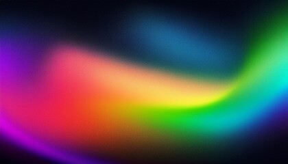 Obraz premium Grainy noisy background, abstract color gradient shape, vibrant glowing rainbow yellow green pink blue black noise texture banner design