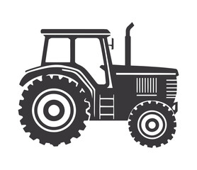 Tractor Silhouette Icon – Black and White Farm Equipment Vector Illustration