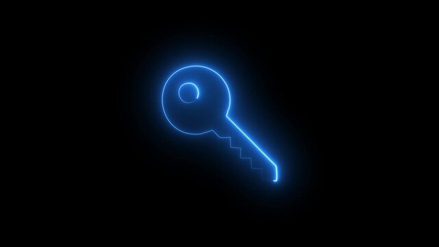 The animation features a glowing neon security key icon with a futuristic vibe.This animation showcases a cyber-inspired security key outlined in glowing neon light.