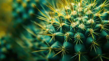 Fototapeta premium Close-Up of Green Cactus with Yellow Spines