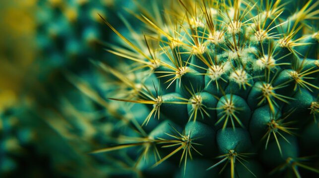 Close-Up of Green Cactus with Yellow Spines