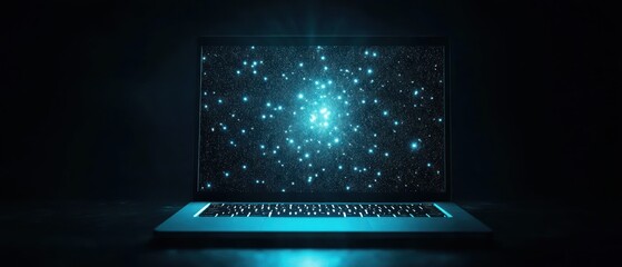 Digital Cosmos: A Laptop Displaying a Futuristic Nebula