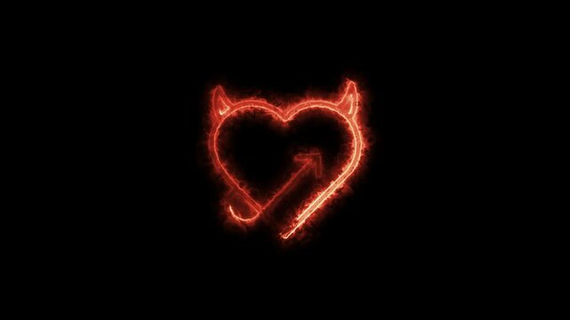 A glowing neon devil heart with sharp horns and a curling tail pulses in a mesmerizing animation.A devilish heart icon glows in neon, its horns and tail shifting subtly in an eye-catching animation.