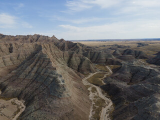 Aerial View of Untouched Terrain in Badlands National Park