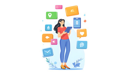 Enhancing Communication Through Technology: Social Profile Messaging Conceptual Illustration