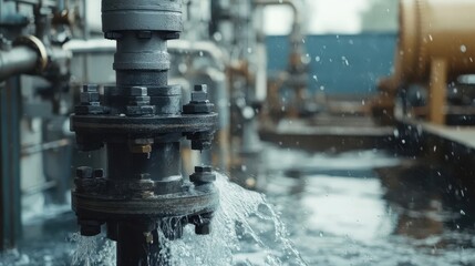 Close up of leaking pipe and splashing water droplets