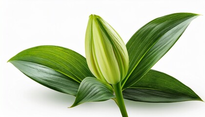 Obraz premium Lily flower bud with green leaf isolated on transparent or white background- 54251