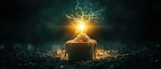 Glowing Mystical Tree of Life in a Pot