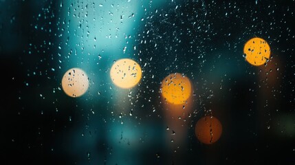 Fototapeta premium Raindrops on Window with Blurred Lights