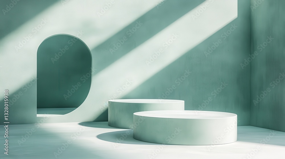 Poster colorful abstract illustration of curved architectural elements with vibrant hues and soft shadows i