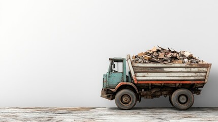 Obraz premium A dump truck is full of construction debris ready to be hauled