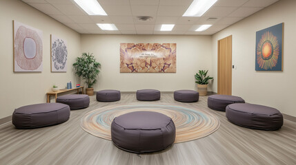 Inviting Group Therapy Space in a Modern Psychology Clinic for Collaborative Healing and Emotional Support