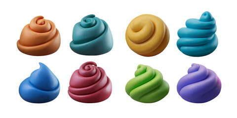 Colorful Swirls of Modeling Clay in Various Shapes and Colors, isolated on transparent background