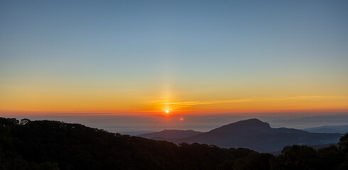 Sunrise sky over mountains and valleys, Natural Landscape