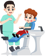 a Dentist Explaining about Teeth to a Kid on Dental Patient Chair