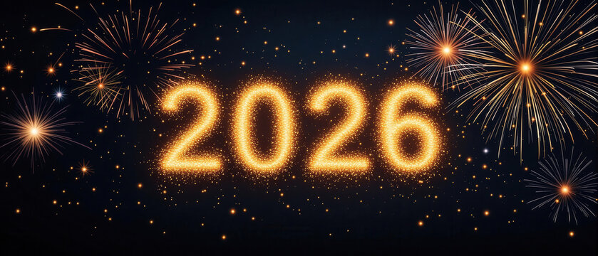 Happy new year 2026 fireworks with copy space