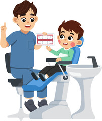 a Dentist Explaining about Teeth to a Kid on Dental Patient Chair