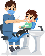 a Dentist Examine Kid’s Teeth on Dental Patient Chair