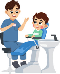 a Dentist Explaining about Teeth to a Kid on Dental Patient Chair