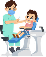a Dentist Examine Kid’s Teeth on Dental Patient Chair