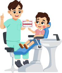a Dentist Explaining about Teeth to a Kid on Dental Patient Chair