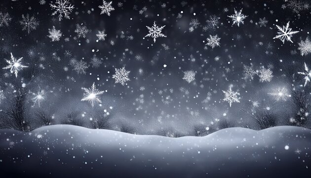 Snow overlay, snowfall snowflakes flying, winter weather background, wide banner size- 6155