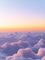 The sky is filled with fluffy white clouds and the sun is setting