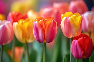 Vibrant Tulips in a Stunning Display of Nature's Colors Showcasing Spring Beauty and Freshness in a Blossoming Garden Setting