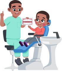 a Dentist Explaining about Teeth to a Kid on Dental Patient Chair