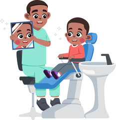 a Dentist Holding a Mirror for a Kid on Dental Patient Chair to See