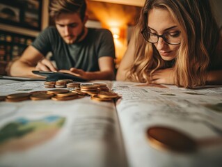 Fototapeta premium Individuals saving on vacation costs by booking budget accommodations and activities, Budget Travel, Smart and enjoyable