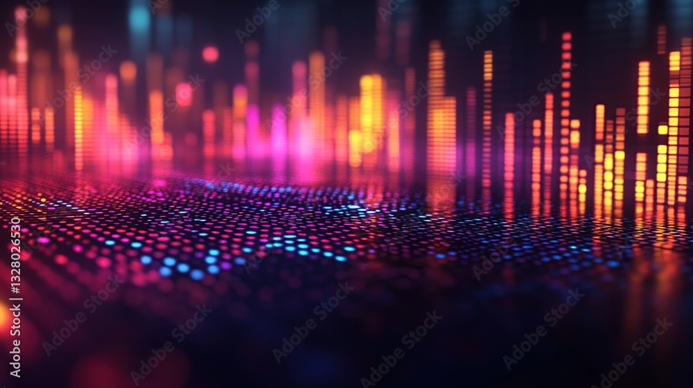 Poster abstract data visualization, dynamic glowing lines and dots